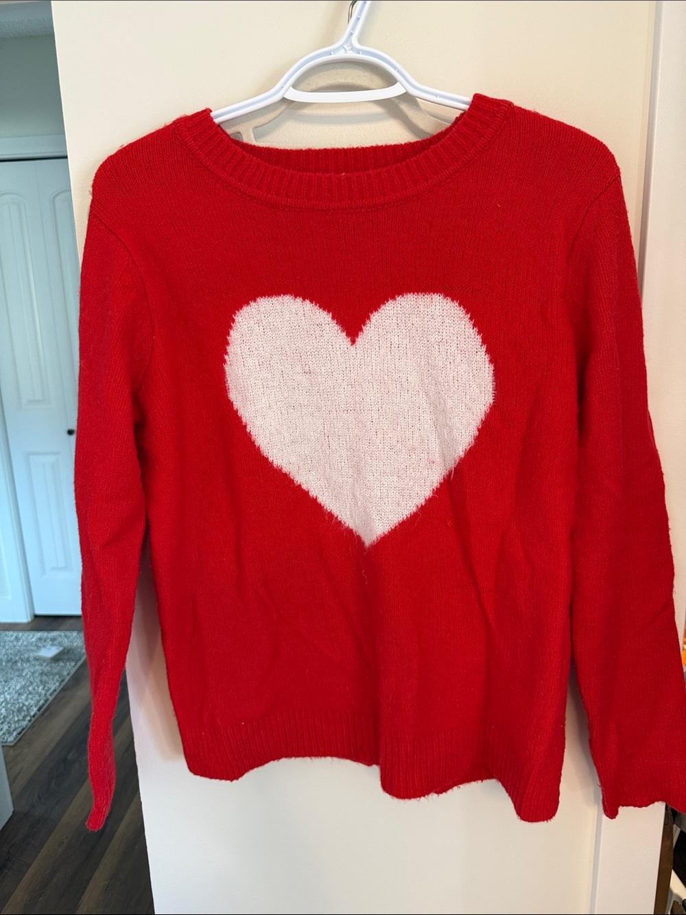 cupcakes & cashmere Red Crewneck Sweater with White Heart